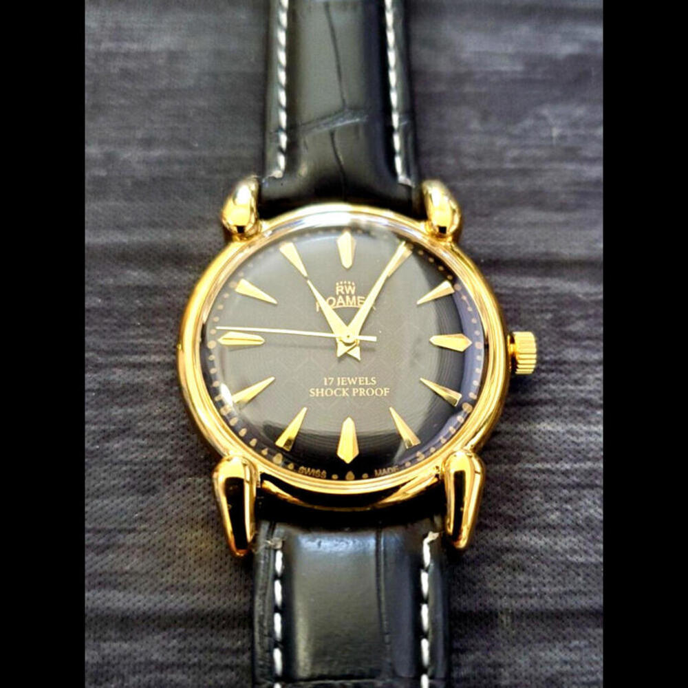 Vintage‎ Roamer Brevete Swiss Mens Manual Watch Gld Blk Blk